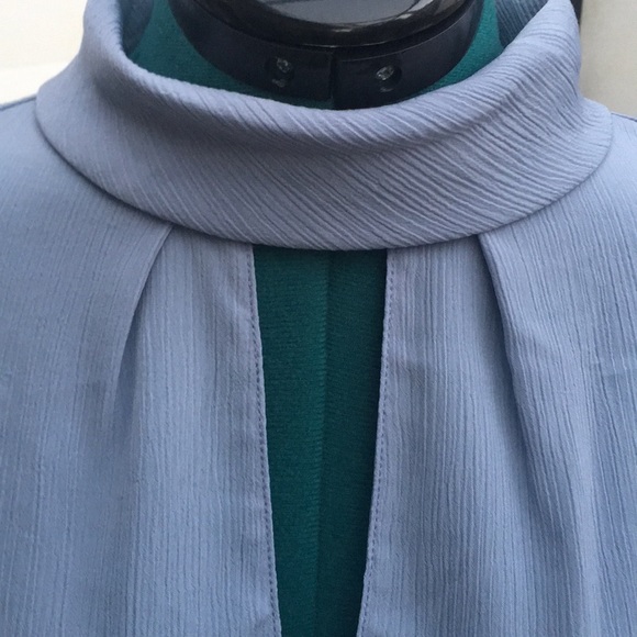 New Lush Powder Blue Cold Shoulder Key Hole Flutter Sleeve Blouse - Picture 3 of 8